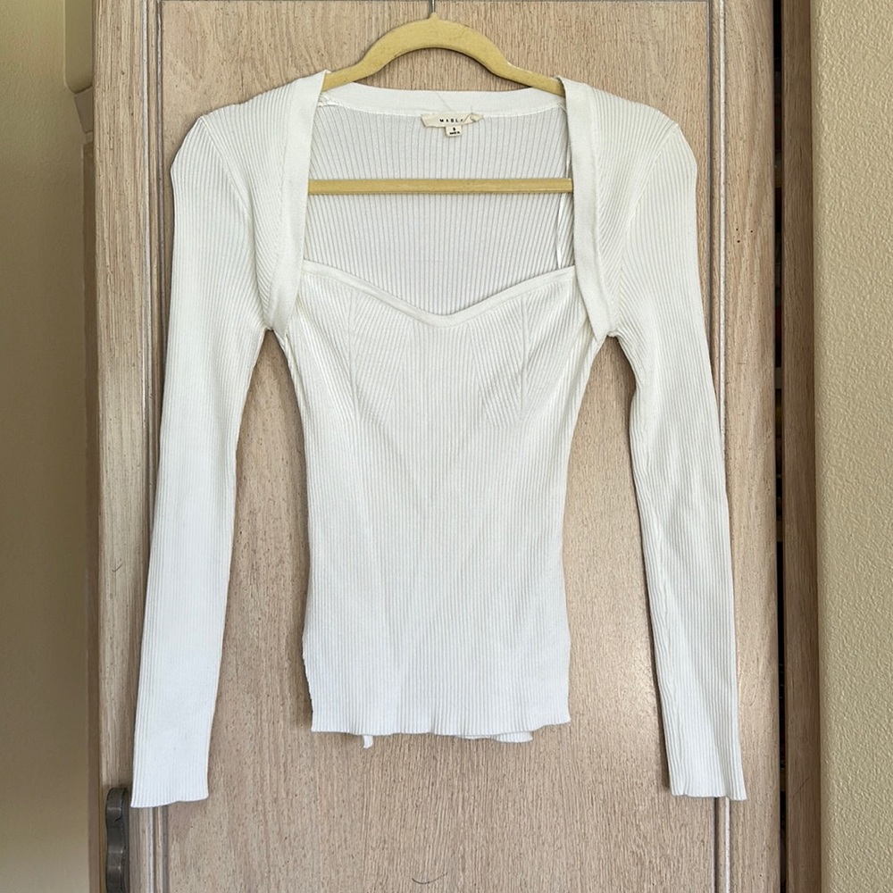 Mable White Long Sleeve Top with Sweatheart neckline
